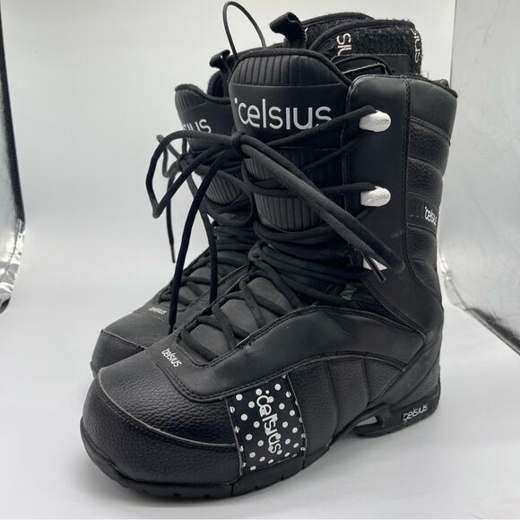 Celsius Cirrus Lace Up Polka Dot Snowboarding Boots. Size 10.5. Black - Picture 1 of 11